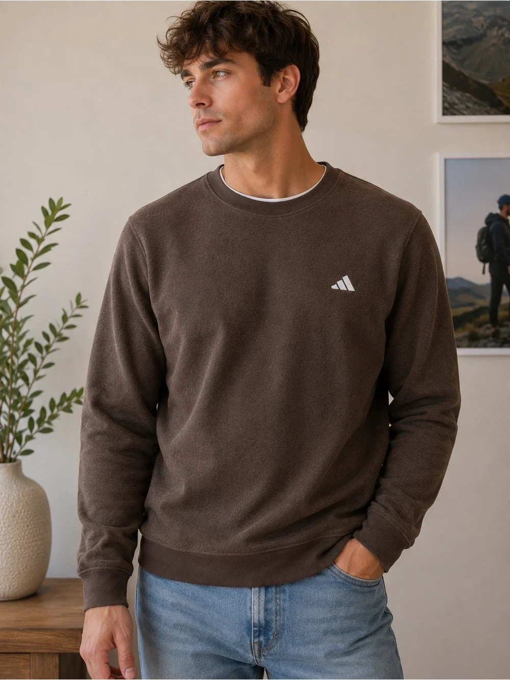 adidas Men’s Chocolate Brown Crewneck Sweatshirt